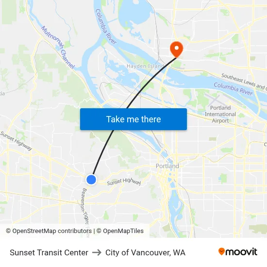 Sunset Transit Center to City of Vancouver, WA map