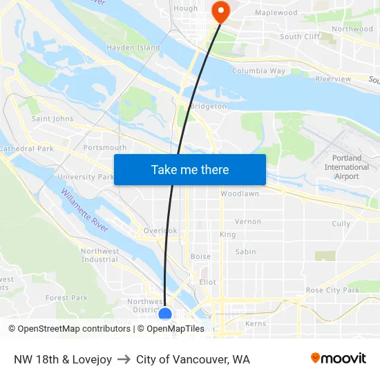 NW 18th & Lovejoy to City of Vancouver, WA map
