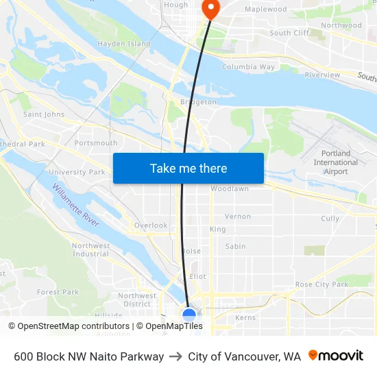 600 Block NW Naito Parkway to City of Vancouver, WA map