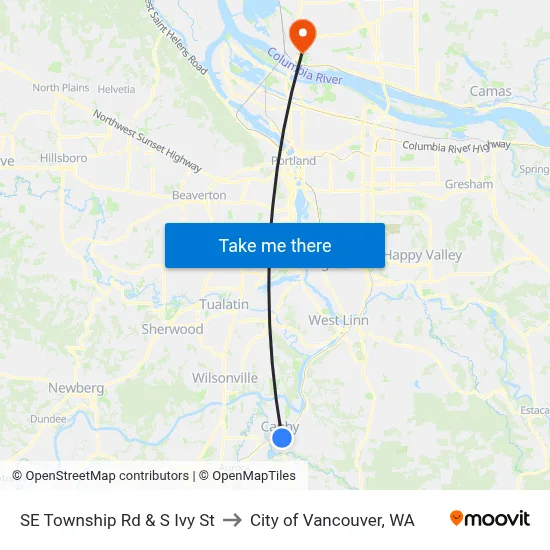 SE Township Rd & S Ivy St to City of Vancouver, WA map
