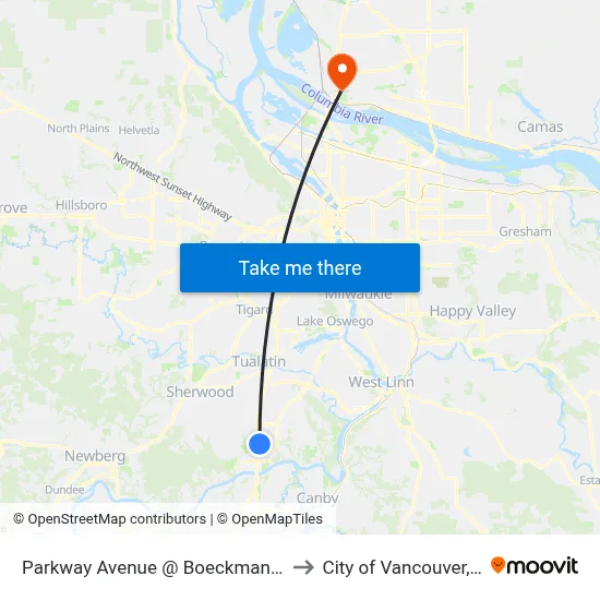 Parkway Avenue @ Boeckman Road to City of Vancouver, WA map