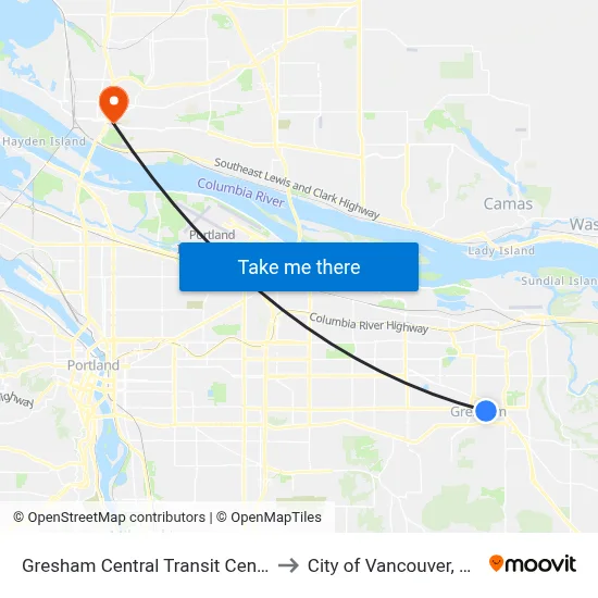 Gresham Central Transit Center to City of Vancouver, WA map