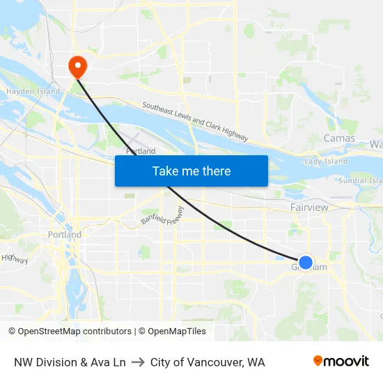 NW Division & Ava Ln to City of Vancouver, WA map