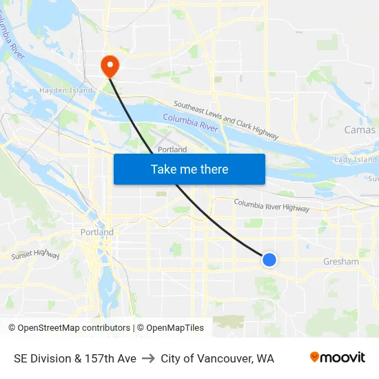 SE Division & 157th Ave to City of Vancouver, WA map