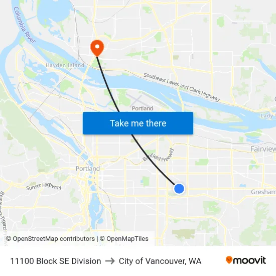 11100 Block SE Division to City of Vancouver, WA map