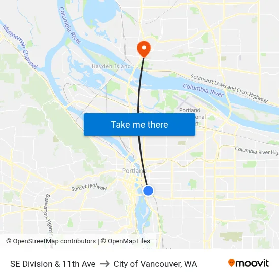 SE Division & 11th Ave to City of Vancouver, WA map