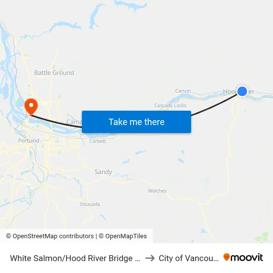 White Salmon/Hood River Bridge Park And Ride to City of Vancouver, WA map