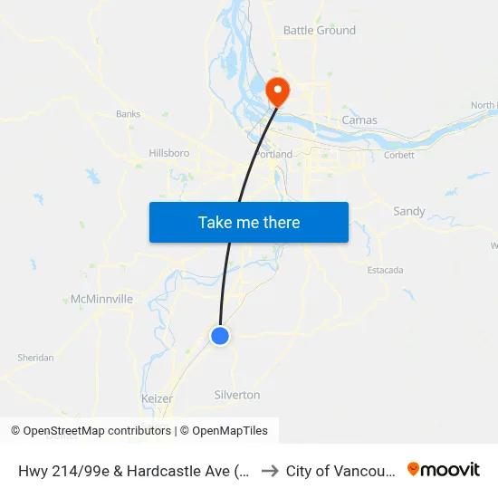 Hwy 214/99e & Hardcastle Ave (Northbound) to City of Vancouver, WA map