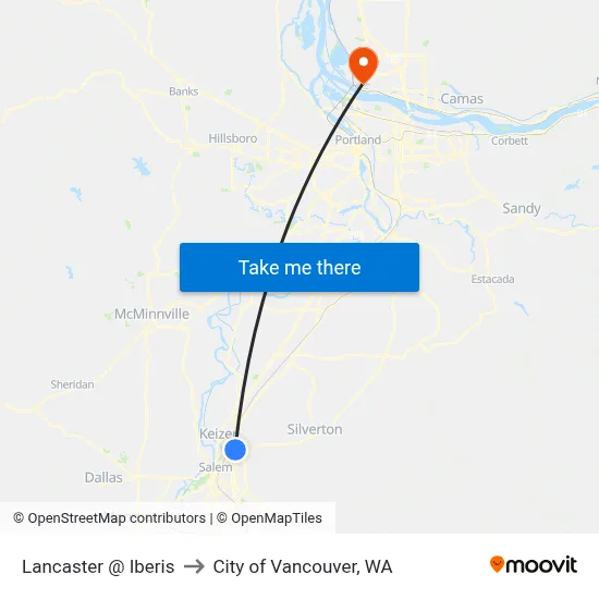 Lancaster @ Iberis to City of Vancouver, WA map