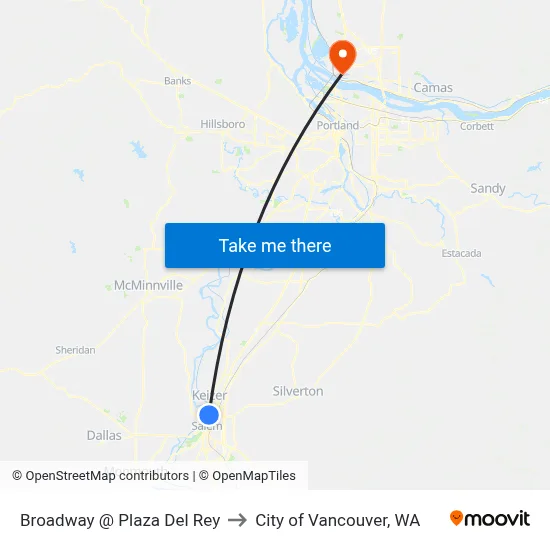 Broadway @ Plaza Del Rey to City of Vancouver, WA map