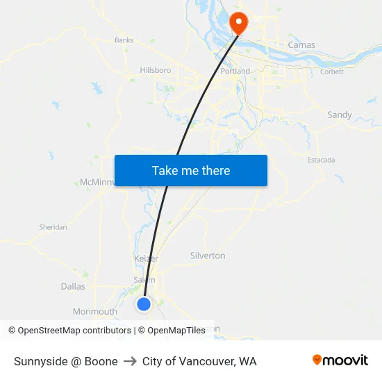 Sunnyside @ Boone to City of Vancouver, WA map