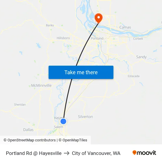 Portland Rd @ Hayesville to City of Vancouver, WA map