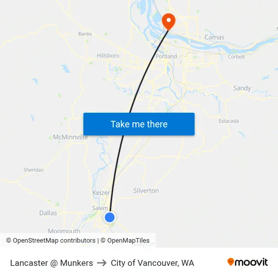 Lancaster @ Munkers to City of Vancouver, WA map