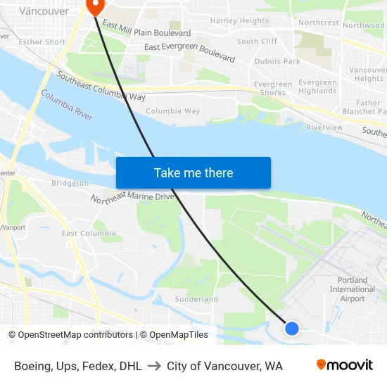 Boeing, Ups, Fedex, DHL to City of Vancouver, WA map