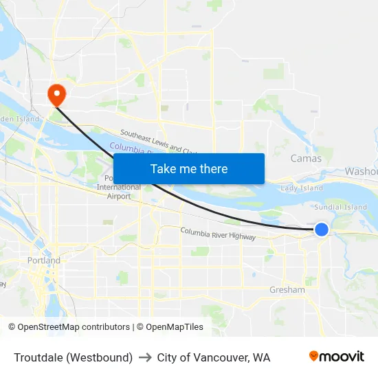 Troutdale (Westbound) to City of Vancouver, WA map