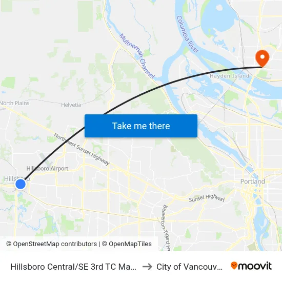 Hillsboro Central/SE 3rd TC Max Station to City of Vancouver, WA map