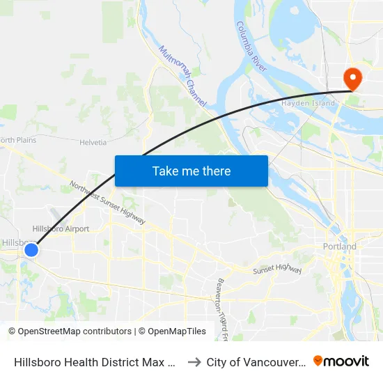Hillsboro Health District Max Station to City of Vancouver, WA map