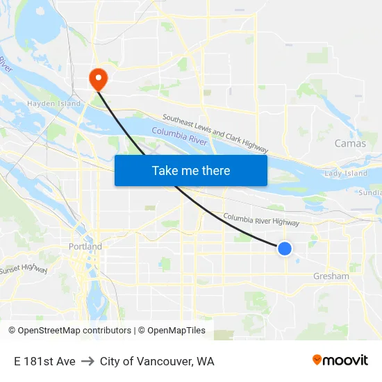 E 181st Ave to City of Vancouver, WA map