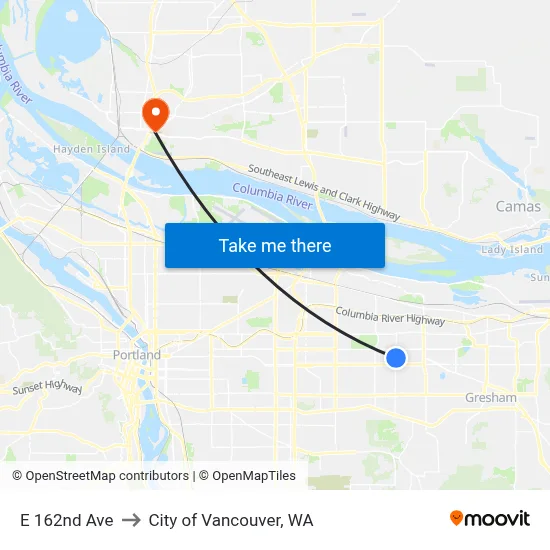 E 162nd Ave to City of Vancouver, WA map