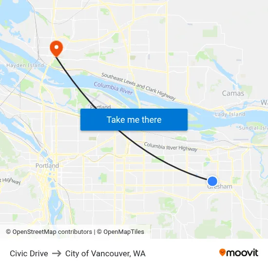 Civic Drive to City of Vancouver, WA map