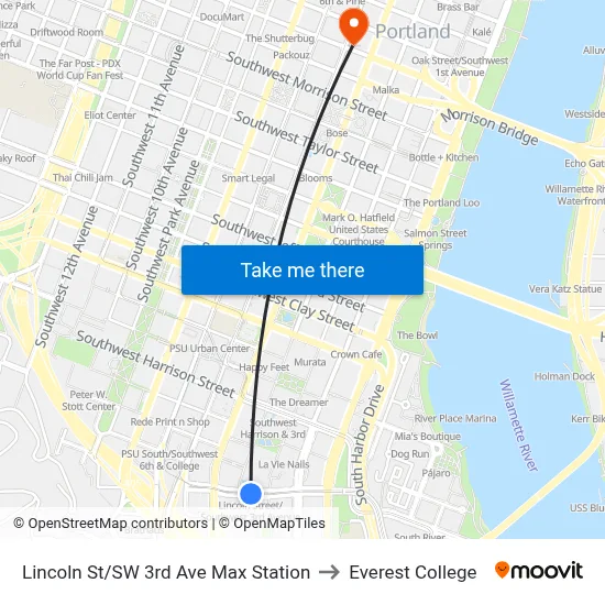 Lincoln St/SW 3rd Ave Max Station to Everest College map