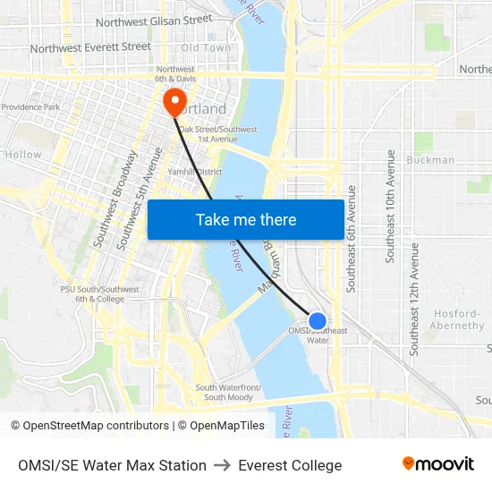 OMSI/SE Water Max Station to Everest College map