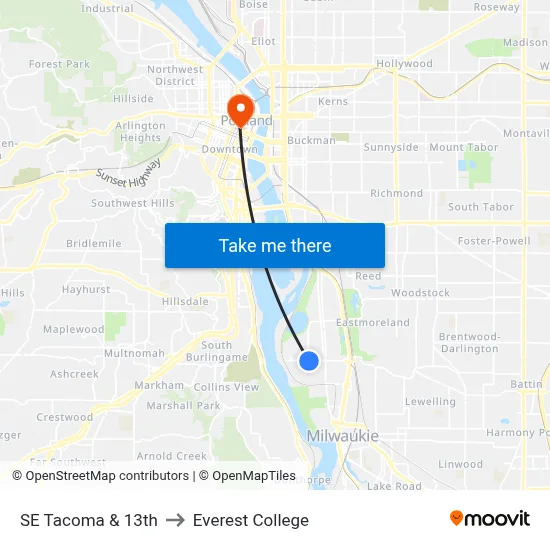 SE Tacoma & 13th to Everest College map