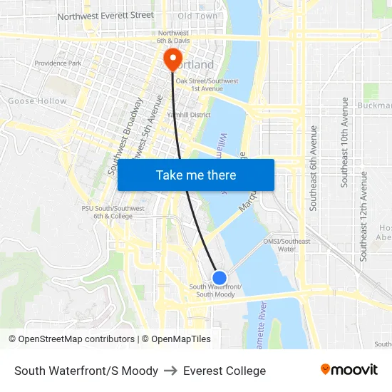 South Waterfront/S Moody to Everest College map