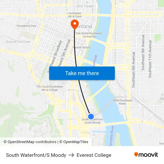 South Waterfront/S Moody to Everest College map
