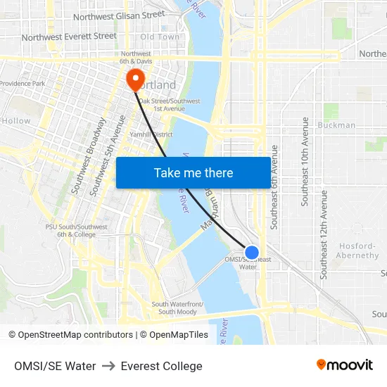 OMSI/SE Water to Everest College map