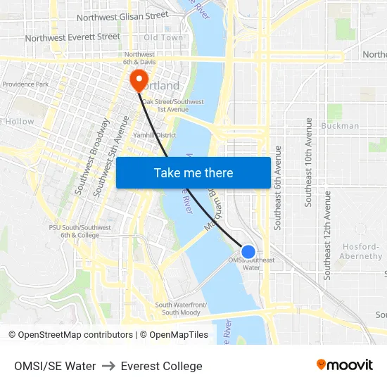 OMSI/SE Water to Everest College map