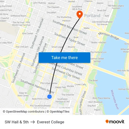 SW Hall & 5th to Everest College map