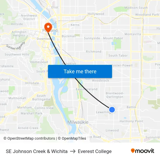 SE Johnson Creek & Wichita to Everest College map
