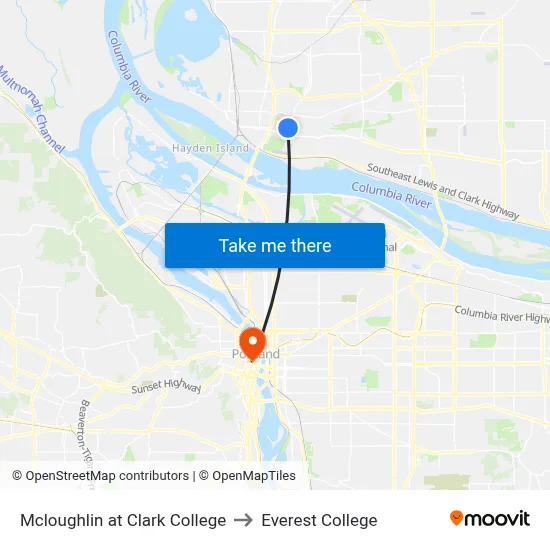 Mcloughlin at Clark College to Everest College map