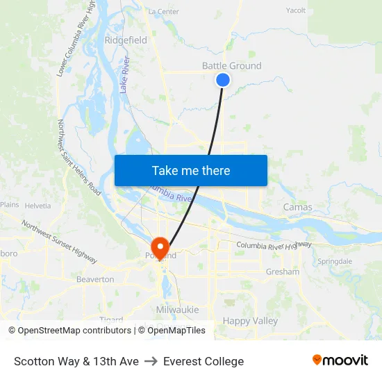 Scotton Way & 13th Ave to Everest College map