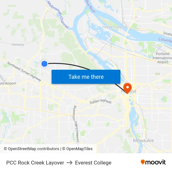 PCC Rock Creek Layover to Everest College map