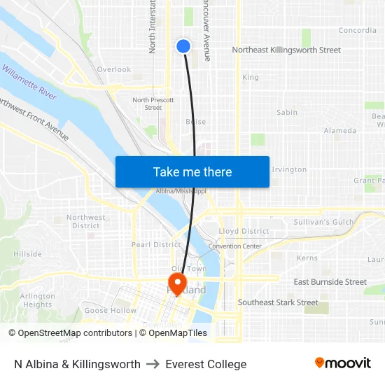 N Albina & Killingsworth to Everest College map