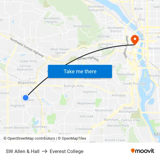 SW Allen & Hall to Everest College map