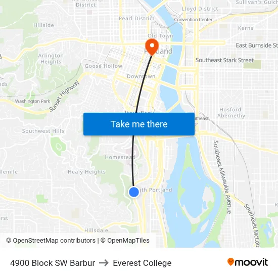 4900 Block SW Barbur to Everest College map