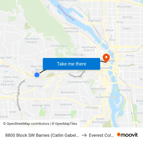 8800 Block SW Barnes (Catlin Gabel School) to Everest College map