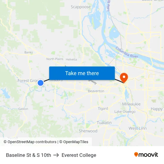 Baseline St & S 10th to Everest College map