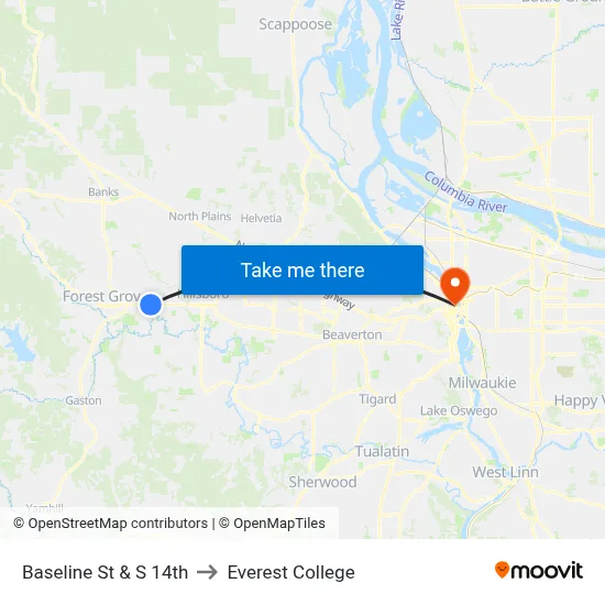 Baseline St & S 14th to Everest College map