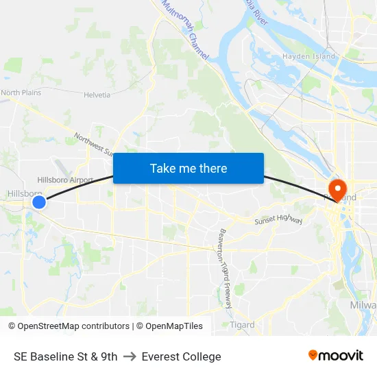 SE Baseline St & 9th to Everest College map