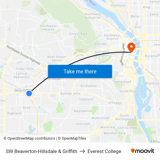 SW Beaverton-Hillsdale & Griffith to Everest College map