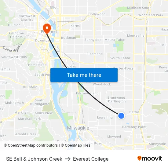 SE Bell & Johnson Creek to Everest College map