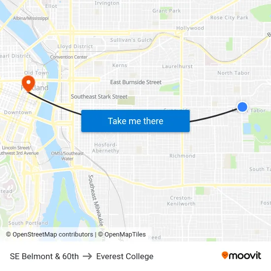 SE Belmont & 60th to Everest College map