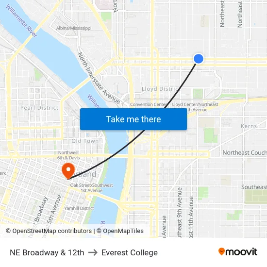 NE Broadway & 12th to Everest College map