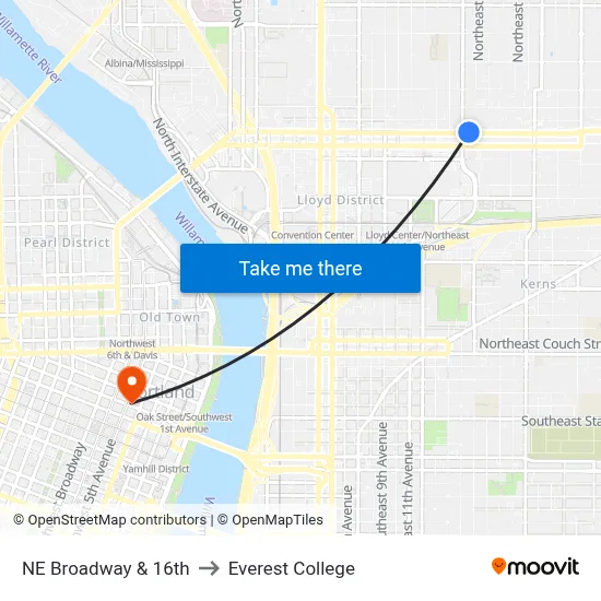 NE Broadway & 16th to Everest College map