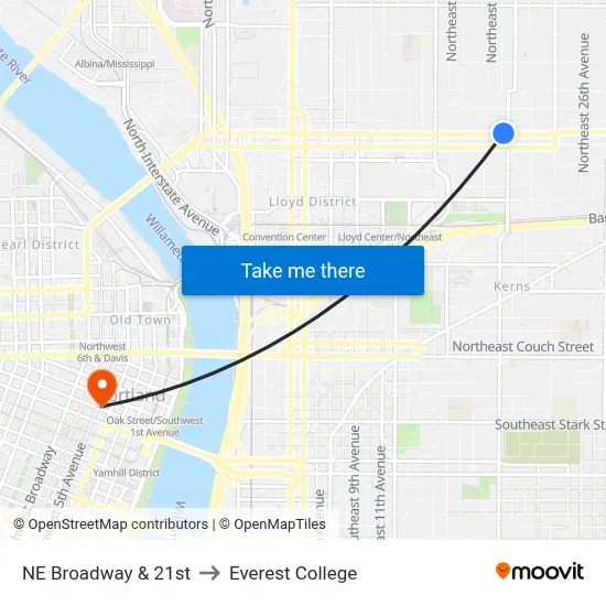 NE Broadway & 21st to Everest College map
