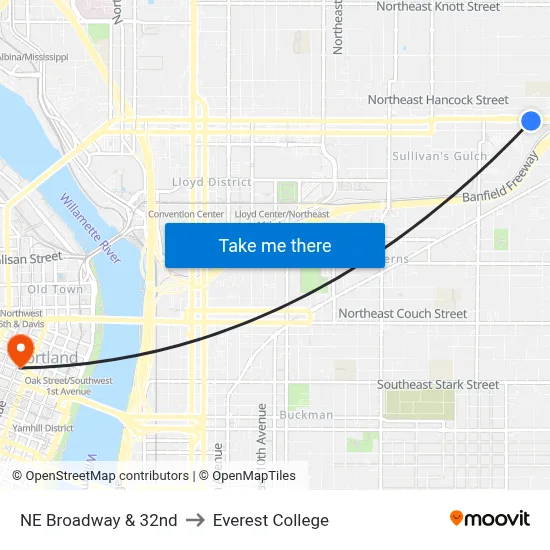 NE Broadway & 32nd to Everest College map